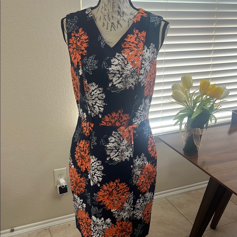 Floral Sleeveless Dress - Black, Orange, White